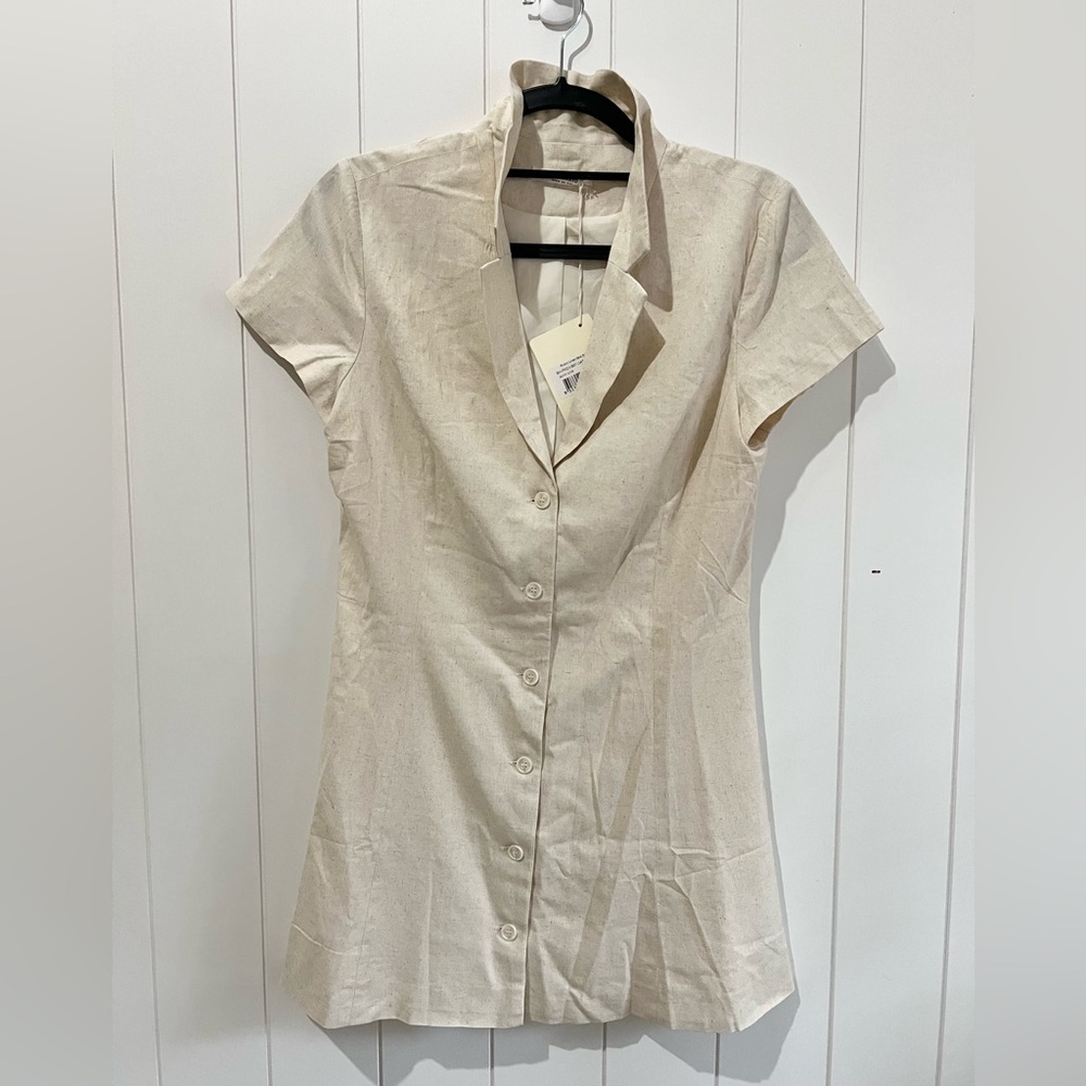 Peppermayo  NWT Linen Mini Dress Shirt Dress Size 6 Oatmeal